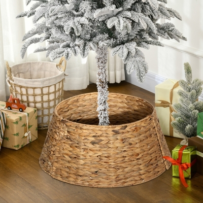 HOMCOM 24" Hyacinth Christmas Tree Base Cover, Hand Woven Christmas Tree Collar for Party, Holiday, Home Decoration, Natural