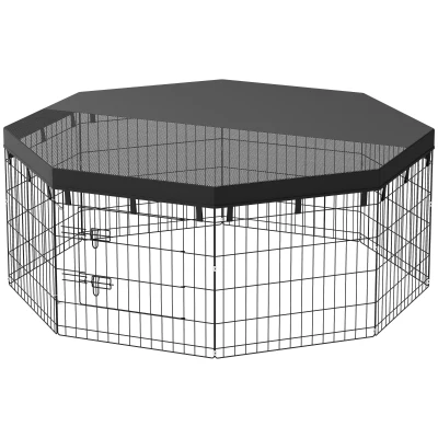 PawHut 8 Panels Foldable Dog Playpen with Top Cover, 24" High