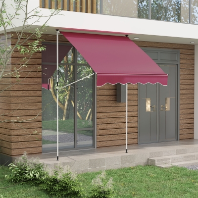Outsunny 6.6'x5' Manual Retractable Patio Awning Sun Shelter Window Door Deck Canopy, Water Resistant UV Protector, Wine Red