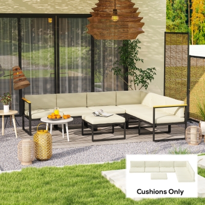 Outsunny Replacement Cushions for Rattan Furniture, 14 Piece Outdoor Seat Cushion Pad for Patio Set, 7 Seat and 7 Back, Cream