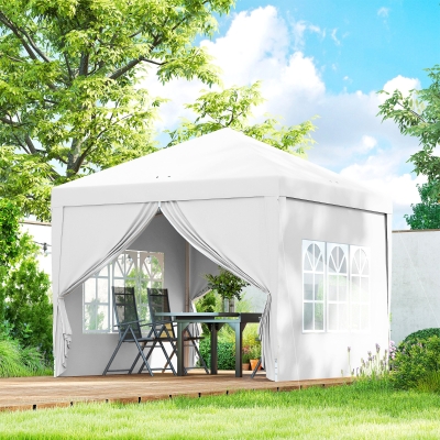 Outsunny 10'x10' Outdoor Pop Up Party Tent Wedding Gazebo Canopy with Carrying Bag (White)