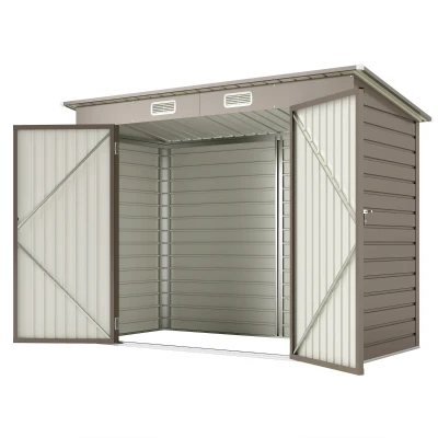 Outsunny 8 x 4FT Galvanized Garden Storage Shed, Metal Outdoor Shed with Double Doors and 2 Vents, Light Grey