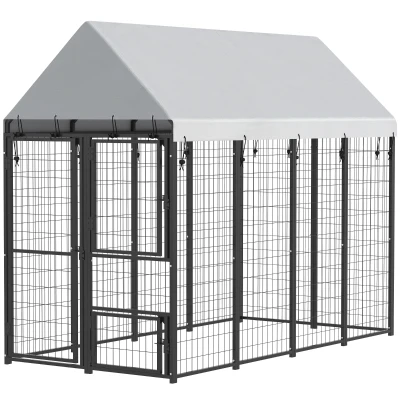 PawHut 8' x 4' x 6' Large Dog Kennel Outdoor with 3 Doors, 420D Waterproof Cover, Secure Lock