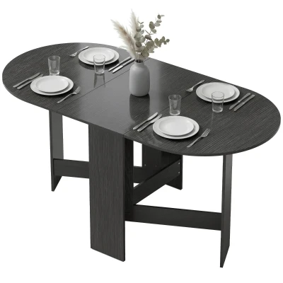 HOMCOM Oval Folding Dining Table, Space Saving Drop Leaf Kitchen Table for Dining Room, Living Room, Black