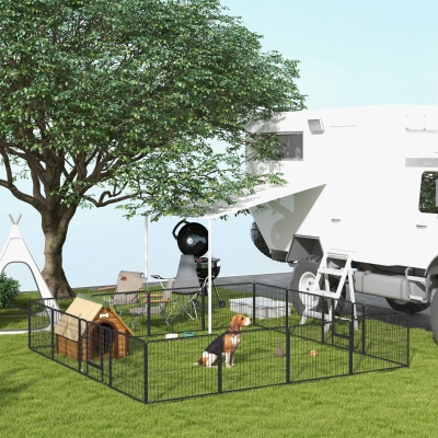 PawHut Heavy Duty Dog Playpen, 16 Panels Pet Playpen Dog Fence, Portable Puppy Exercise Pen, with 2 Doors Locking Latch, Outdoor or Indoor Use 23.5" Height