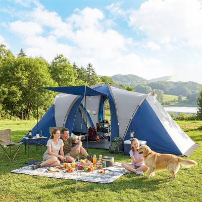 Outsunny Multi-Room Camping Tent for 8-12 Person, Large Family Tent with 3000mm Waterproof Rainfly and Screen Panels,