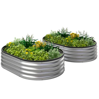 Outsunny 2Pcs Galvanized Raised Garden Bed, 4 x 3 x 1 ft Modular Metal Garden Beds with Rubber Strip Edging, Silver