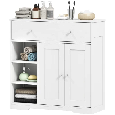 HOMCOM Bathroom Floor Cabinet, Freestanding Bathroom Cabinet with Drawer, Door, Open Shelves, White