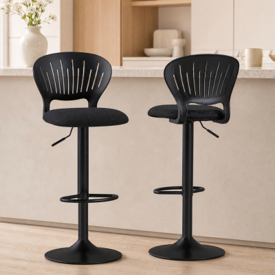 HOMCOM Bar Stools Set of 2, Modern Swivel Counter Height Barstools with Footrest and Hollow Backrest, Black