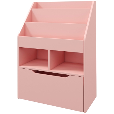 HOMCOM Kids Bookcase with Storage Drawer for Books, Reading Nook, for Classroom, Bedroom, Playroom, Pink