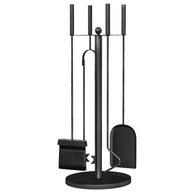 Outsunny Fireplace Tools Set 5 Piece Kit with Stand, Brush, Shovel, Poker, Tongs, Indoor Outdoor Fireside Accessories, Black