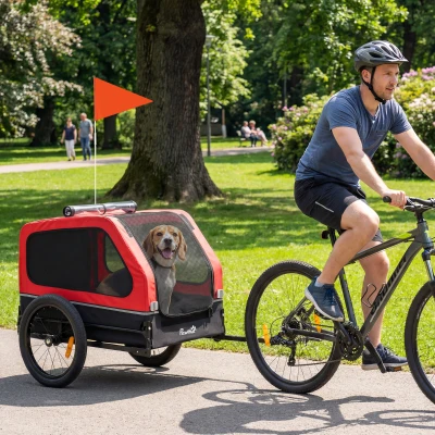 PawHut Dog Bike Trailer with Ramp & Universal Coupler, Red