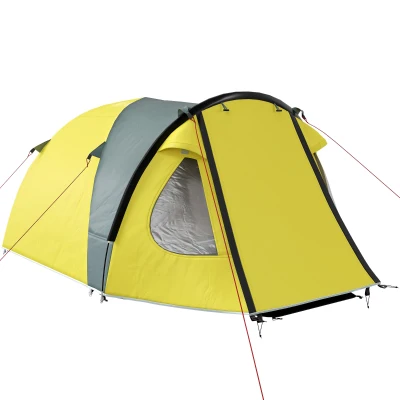 Outsunny 2-3 Person Camping Tent, Easy Set Up Dome Tent with Porch, Family Tent with Bedroom and Sewn-in Groundsheet, Yellow