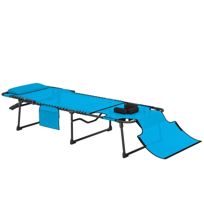 Outsunny Folding Chaise Lounge Chair w/ Reclining Back & Headrest, Blue