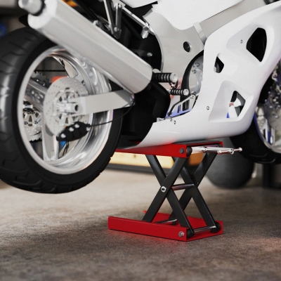 HOMCOM 1100lbs Motorcycle Jack, Height Adjustable Motorcycle Scissor Lift Jack with Anti-Slip Wide Deck for Home Garage, Red