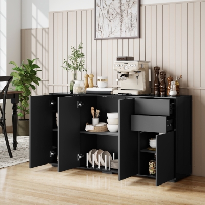 HOMCOM Kitchen Sideboard Storage Cabinet, Modern Coffee Bar Cabinet with Push-Open Design and 2 Drawers for Living Room, Black