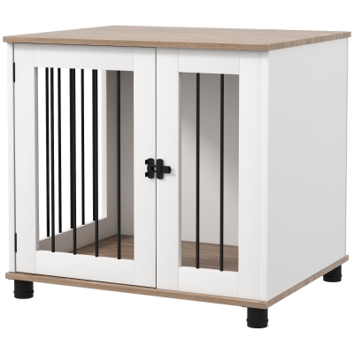 PawHut Dog Kennel End Table, Lockable for Small/Medium Dogs, Walnut