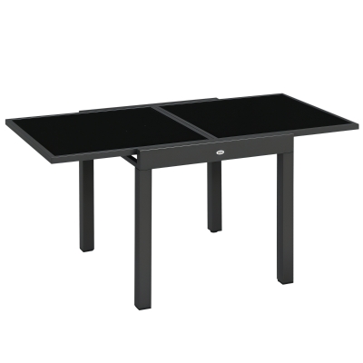 Outsunny 63" Extendable Outdoor Dining Table Patio Table with Aluminum Frame and Tempered Glass Tabletop, Black