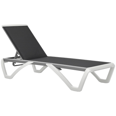 Outsunny Outdoor Chaise Lounge Chair, Patio Aluminum Tanning Chair with 5-Level Adjustable Back, Portable Wheels, Breathable Mesh Fabric, for Pool, Deck,  Garden, Black