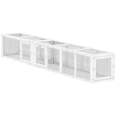 PawHut 98" Wooden Outdoor Cat Tunnel with 8 Doors, White
