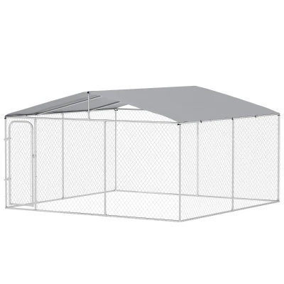 PawHut Dog Kennel Outdoor, Heavy Duty Playpen with Secure Lock, Cover, for Backyard & Patio, 13.1' x 13.1' x 7.5'