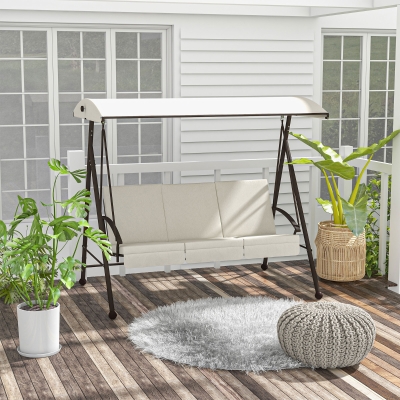 Outsunny 3-Seat Outdoor Porch Swing Patio Swing with Adjustable Canopy, Removable Seat and Back Cushion for Garden, Poolside