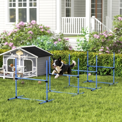 PawHut Set of 4 Dog Agility Training Equipment Adjustable Jump Bar Pet Exercise Kit with Carrying Bag (Blue)