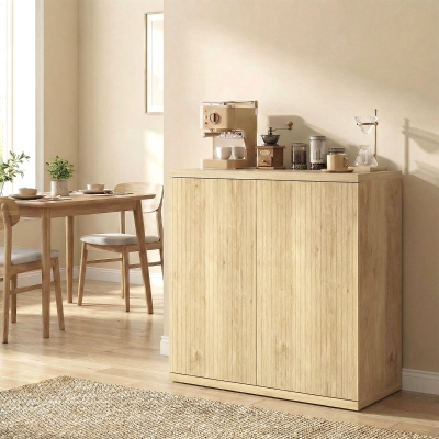 HOMCOM Sideboard Buffet Cabinet, 30.7" Modern Kitchen Storage Cabinet with Soft-Close Door and Adjustable Shelves, Oak
