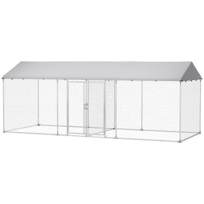 PawHut Outdoor Dog Kennel with Two Rooms, Waterproof UV-Resistant Cover, Escape-Proof Lock, 19.7' x 7.5' x 7.5'