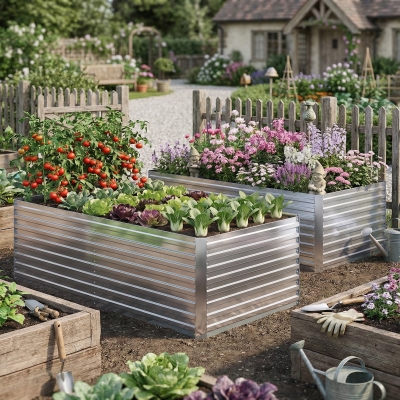 Outsunny 6' x 3' x 2' Raised Garden Bed, Set of 2 Galvanized Planter Box for Vegetables, Flowers, Herbs, Silver