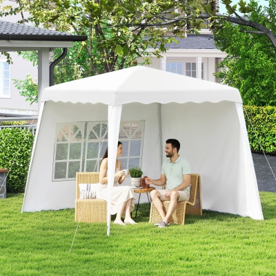 Outsunny Pop Up Canopy Tent with 2 Sidewalls, UV50+ Tents for Parties, with Carry Bag, Slant Legs, 8 x 8ft Top/9.5 x 9.5ft Base