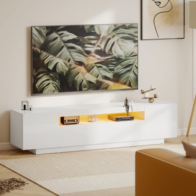 HOMCOM Entertainment Center with RGB LED Lights, TV Stand for 65-85 Inch TV, Modern TV Table for Living Room, High Gloss White