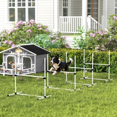 PawHut Set of 4 Dog Agility Training Equipment Adjustable Jump Bar Pet Exercise Kit with Carrying Bag (White)