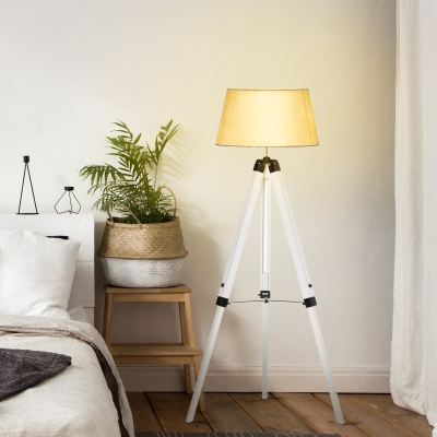 HOMCOM Tripod Floor Lamp, Adjustable Height Wooden Standing Lamp with E26 Lamp Base for Living Room, Bedroom, White and Grey