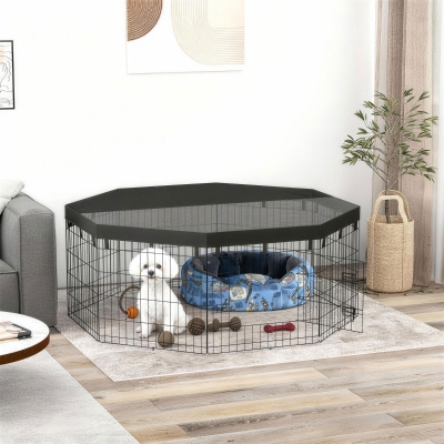 PawHut 8 Panels Foldable Dog Playpen with Top Cover, 24" High