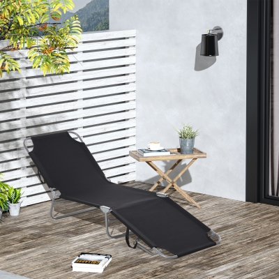 Outsunny Outdoor Folding Chaise Lounge, Reclining Lounge Chair with Adjustable Backrest and Breathable Mesh Fabric, Black