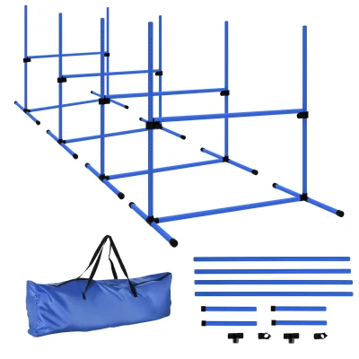 PawHut Set of 4 Dog Agility Training Equipment Adjustable Jump Bar Pet Exercise Kit with Carrying Bag (Blue)
