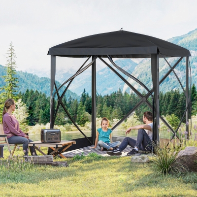 Outsunny Pop-Up Tent, Foldable Screen Tent with Carry Bag, Zippered Door and Ground Stakes, Fits 3-4 People, Black