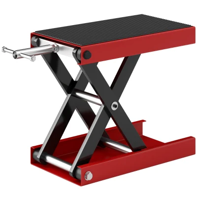 HOMCOM 1100lbs Motorcycle Jack, Height Adjustable Motorcycle Scissor Lift Jack with Anti-Slip Wide Deck for Home Garage, Red
