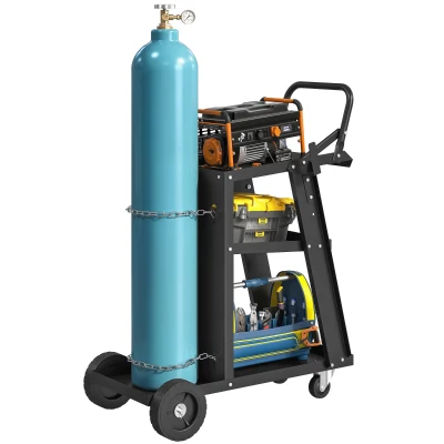 HOMCOM Welding Utility Cart 3-Tier Heavy Duty Rolling Tool Cart with Gas Cylinder Holder Black