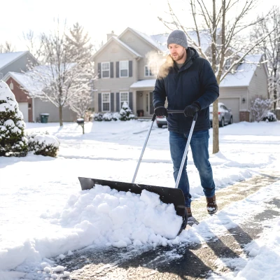 Outsunny 37" Extra Wide Heavy Duty Snow Shovel with Wheels, Black
