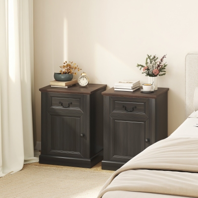 HOMCOM Side Table Set of 2, End Tables with Drawer and Cabinet, Nightstands for Small Spaces, Living Room, Black