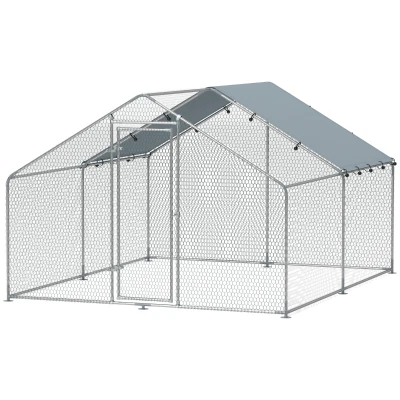 PawHut Metal Chicken Coop, 9.8 x 11.2 FT Walk-in Chicken Run with Cover, Lockable Door, Outdoor Poultry Cage for 10-15 Chickens