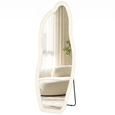 HOMCOM Standing Mirror, 63" x 23.6" Full Length Mirror with Velvet Padded Frame and Arched Top, Cream White