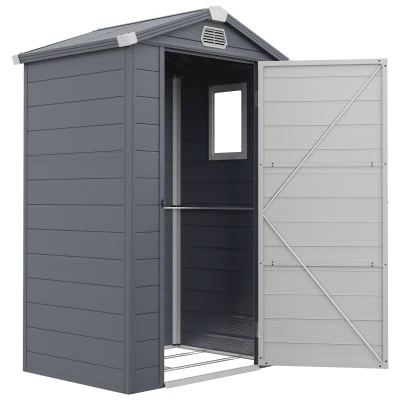 Outsunny 4.4' x 3.3' Plastic Garden Storage Shed with Latch Door, Vents, Sloped Roof, Grey