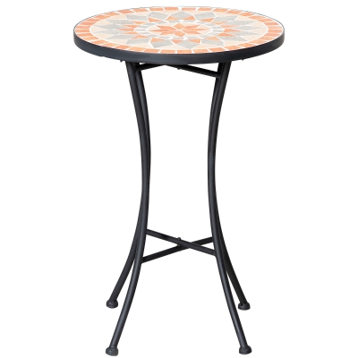 Outsunny Mosaic Patio Table, Round Coffee Table with Metal Frame, Garden Furniture for Outdoor, Poolside, Yellow & Grey