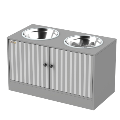 PawHut Elevated Dog Bowls with Storage Cabinet, Large, Gray