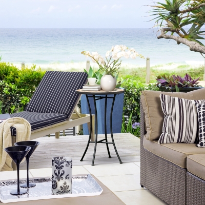 Outsunny Mosaic Patio Table, Round Coffee Table with Metal Frame, Garden Furniture for Outdoor, Poolside, Yellow & Grey