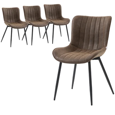 HOMCOM Dining Chairs Set of 4, PU Leather Upholstered Kitchen Chairs with Backrest and Steel Legs for Dining Room, Brown