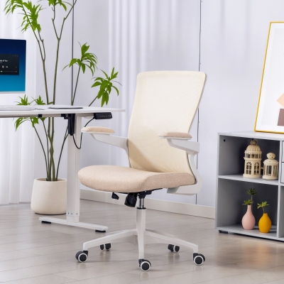 HOMCOM Ergonomic Office Chair, Swivel Desk Chair with Adjustable Lumbar Support and Height, Flip-up Armrests, Wheels, Beige